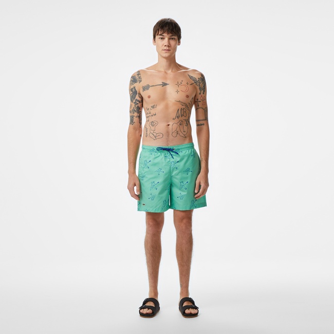  Erkek Regular Fit Desenli Yeşil Mayo